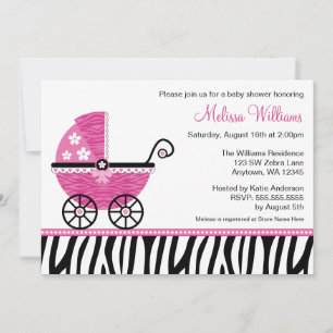 Rosa Zebra Carriage Girl Babydusche Einladungen