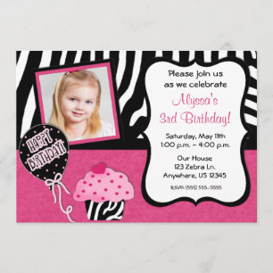 Rosa Zebra Cupcake Girls zum Geburtstag Einladung