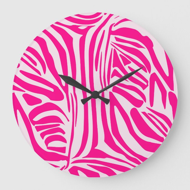 Rosa Zebra Große Wanduhr (Vorderseite)