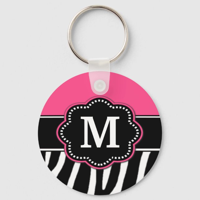 Rosa Zebra Print Monogram Key Chain Schlüsselanhänger (Vorderseite)