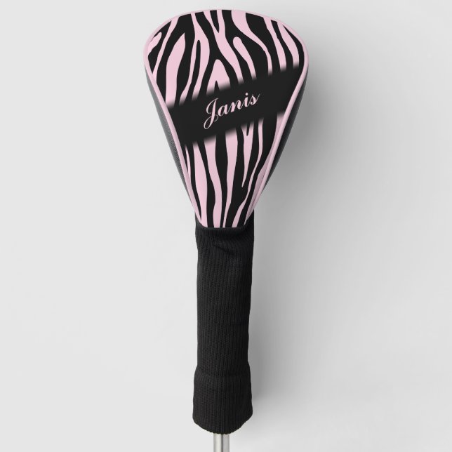 Rosa Zebra Print Personalisiert Golf Headcover (Vorderseite)