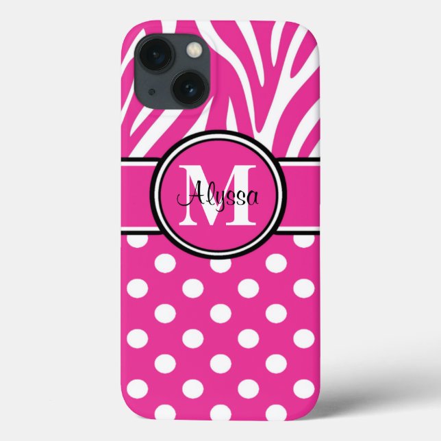 Rosa Zebra punktiert personalisiertes Case-Mate iPhone Hülle (Rückseite)