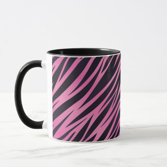 Rosa Zebra-Streifen-Hintergrund Tasse (Links)
