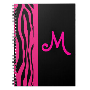 Rosa Zebra-Streifen-Monogramm-Notizbuch Notizblock