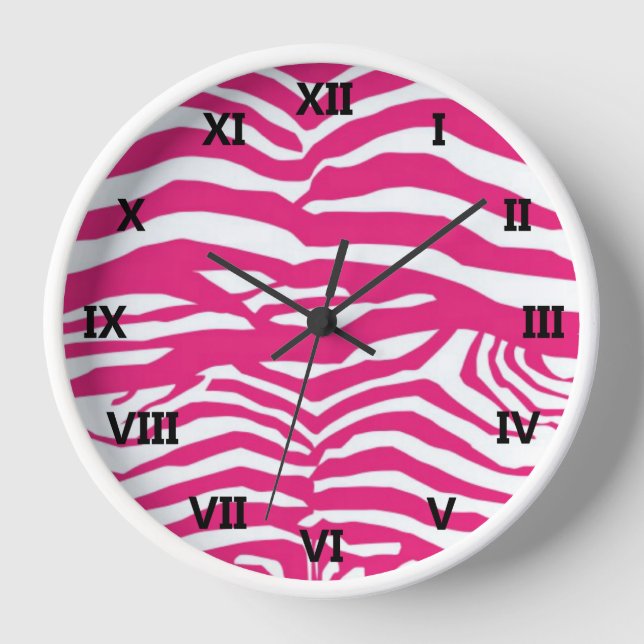 Rosa Zebra Streifen Uhr (Vorderseite)