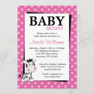 Rosa Zebra-Tupfen-Babyparty-Einladungen Einladung