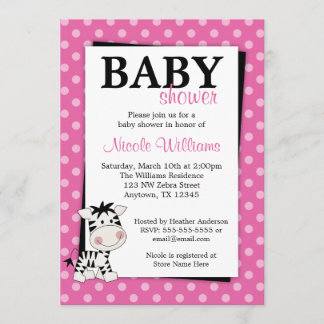 Rosa Zebra-Tupfen-Babyparty-Einladungen Einladung