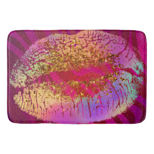 Rosa Zebradruck Regenbogen Gold Glitter Lippen Kus Badematte