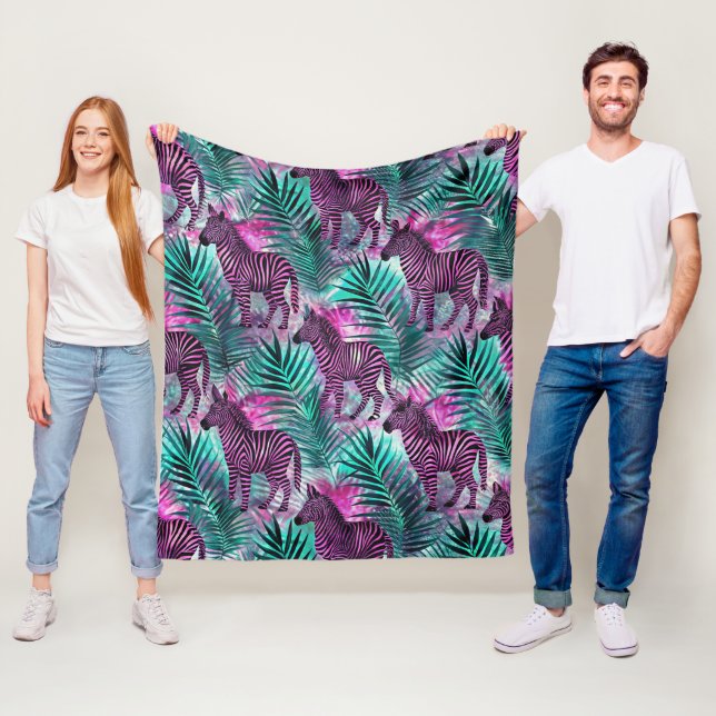 Rosa Zebrajungle Tropenmuster Fleecedecke (Beispiel)