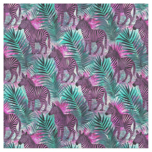 Rosa Zebrajungle Tropenmuster Stoff (Nahaufnahme)