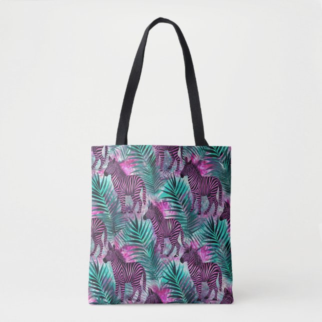 Rosa Zebrajungle Tropenmuster Tasche (Vorderseite)