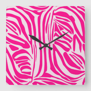 Rosa Zebramuster Quadratische Wanduhr