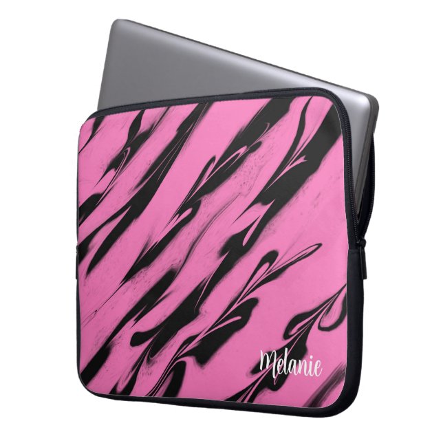Rosa Zebrastreifen Laptopschutzhülle (Vorderseite Links)