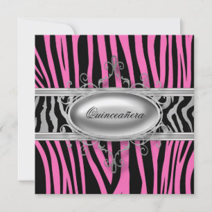 Rosa Zebro Quinceanera Einladung