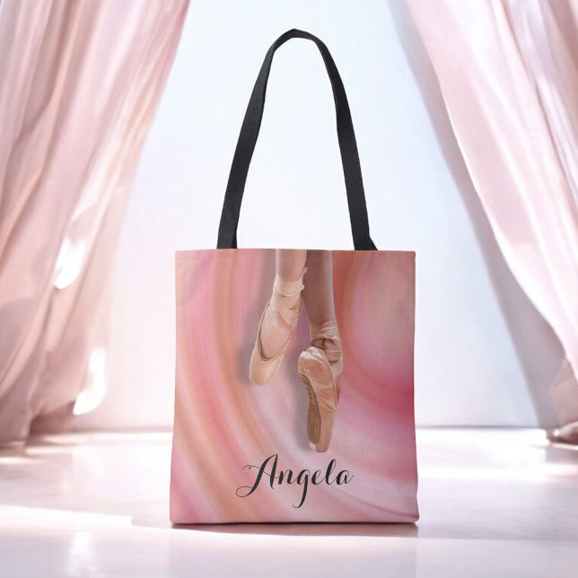 Rosa Zehenschuhe mit dem Namen Niedlich Ballet Tasche (Personalize this ballet tote with your name.)