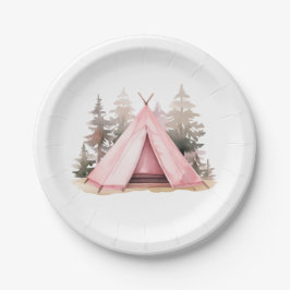 Rosa Zelt Camping Wanderpapierplatte Pappteller
