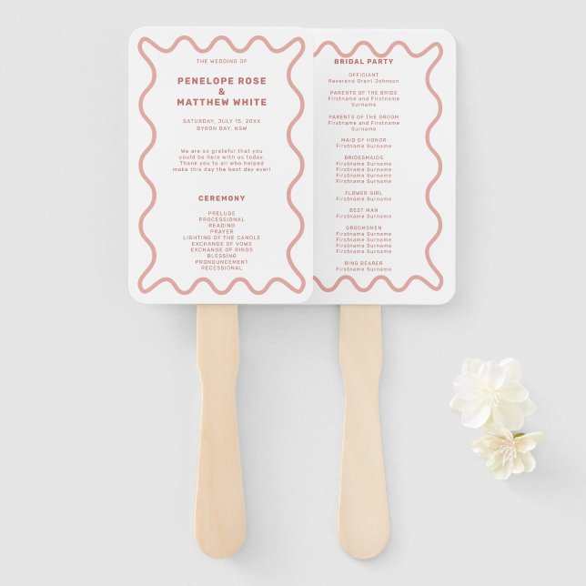 Rosa Zeremonie Programm Hand Fan Fächer (Vorne und Hinten)