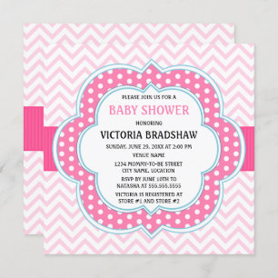 Rosa Zickzack Babydusche Einladung