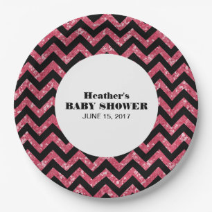 Rosa Zickzack Glitzer Babydusche Papierfussartikel Pappteller