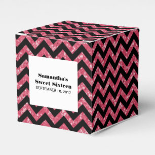 Rosa Zickzack Glitzer Sweet 16 Gefälligkeitsboxen Geschenkschachtel