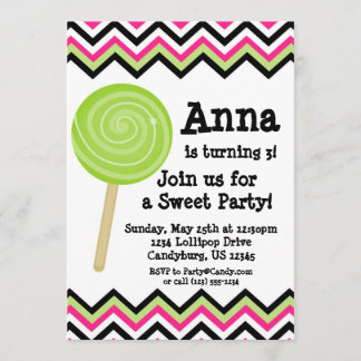 Rosa Zickzack Lutscher-Geburtstags-Party Einladung