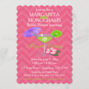 Rosa Zickzack Margarita-Monogramm-Brautparty Einladung