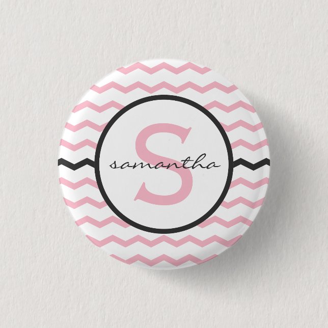 Rosa Zickzack Monogramm Button (Vorderseite)