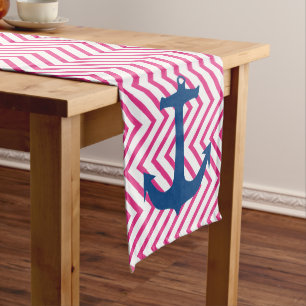 Rosa Zickzack Navy Nautic Anchor Table Runner Großer Tischläufer