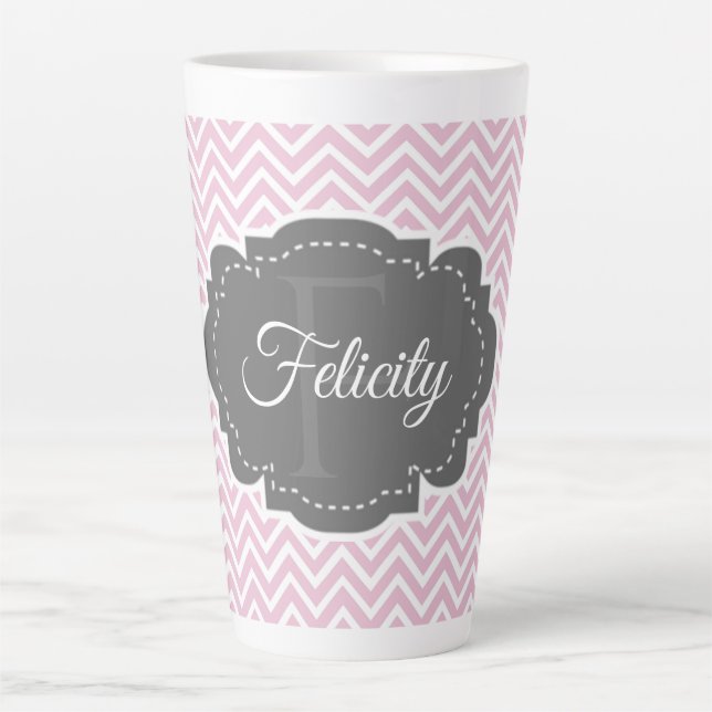 Rosa Zickzack Personalisierte Latte-Tasse Milchtasse (Vorderseite)