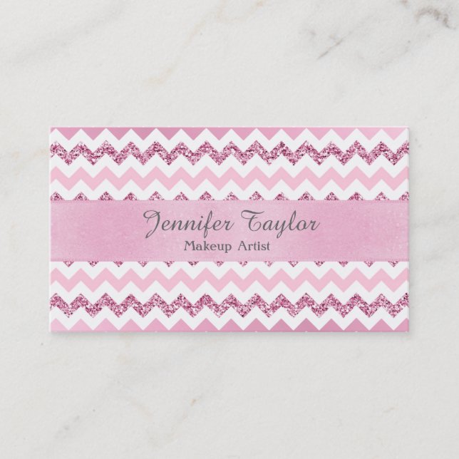 Rosa Zickzack Zigzag Glitzer Visitenkarten Visitenkarte (Vorderseite)
