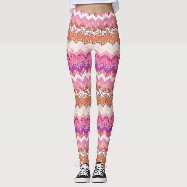 Rosa Zickzackhintergrund Leggings (Vorderseite)