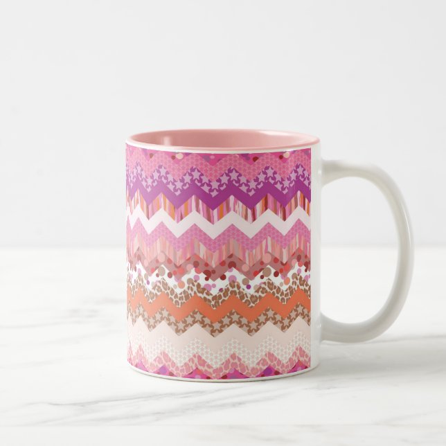 Rosa Zickzackhintergrund Zweifarbige Tasse (Rechts)