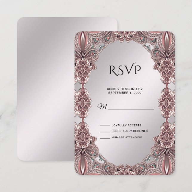 Rosa Zierkarte RSVP Karte (Vorne/Hinten)