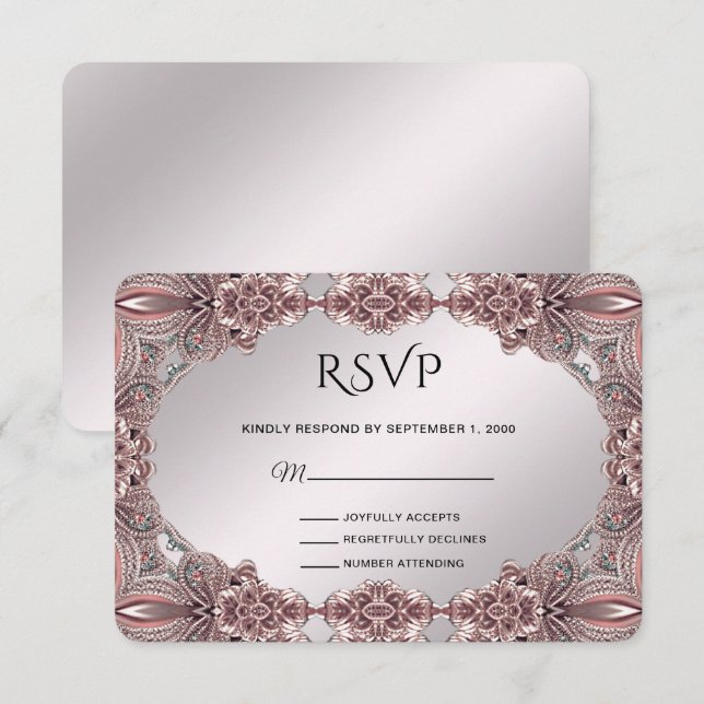 Rosa Zierkarte RSVP Karte (Vorne/Hinten)