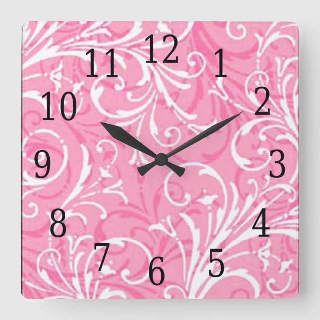 Rosa Zierquadratische Uhr (Vorderseite)