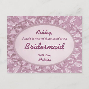 Rosa Zierschrift - Werden Sie meine Bridesmaid sei Einladungspostkarte