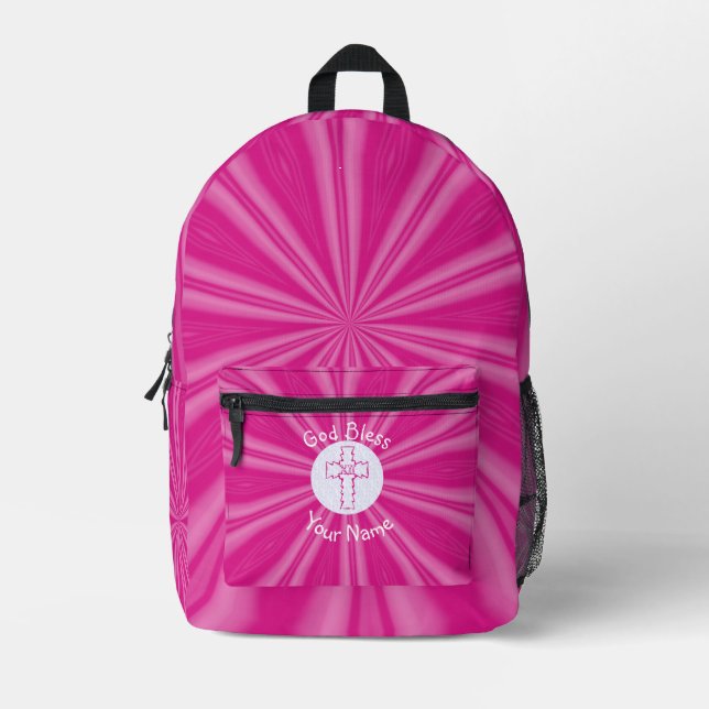 Rosa Zig Christliches Kreuz Personalisiert Bedruckter Rucksack (Vorderseite)