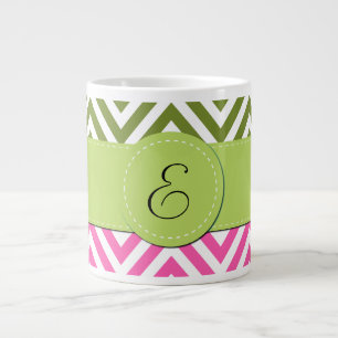 Rosa Zigzag, grüner Zigzag, Zickzack, Monogramm Jumbo-Tasse