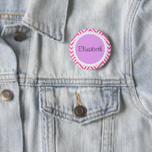 Rosa Zigzag, rosa Zickzack, Wellenmuster, Ihr Name Button