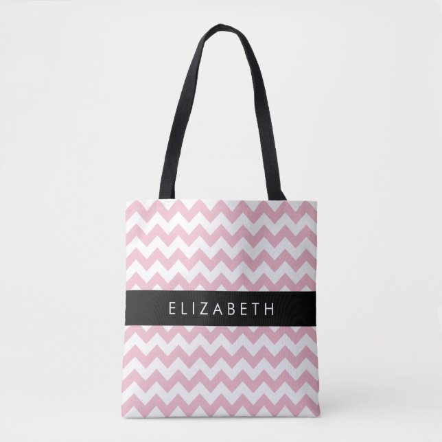 Rosa Zigzag, rosa Zickzack, Wellenmuster, Ihr Name Tasche (Vorderseite)
