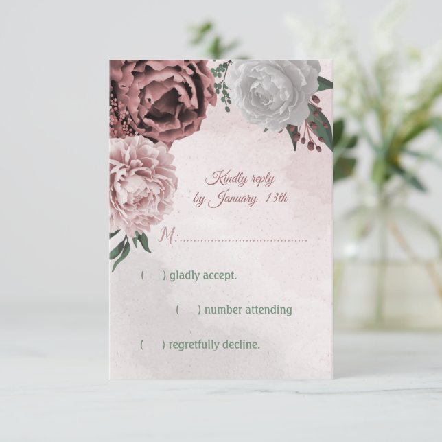 Rosa Zimt Rose RSVP Karte (Stehend Vorderseite)