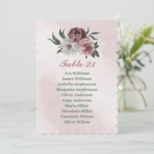 Rosa Zimtkarte Rose Weiße Sitzkarte Einladung (Stehend Vorderseite)