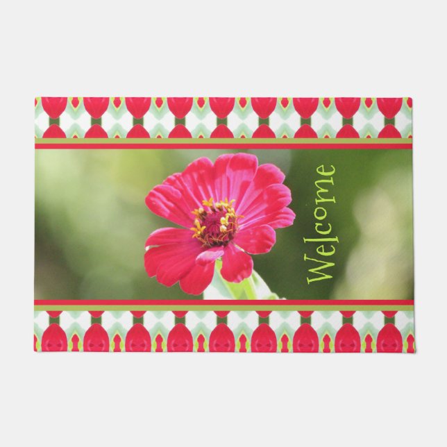 Rosa Zinnia Begrüßungstür Mat Fußmatte (Vorderseite)