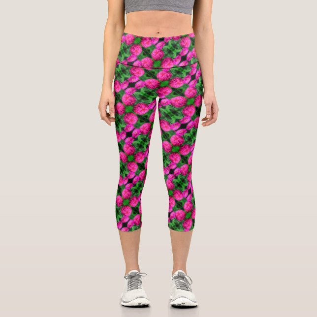Rosa Zinnia Blume Pair Nah Abstraktes Muster Capri Leggings (Vorderseite)