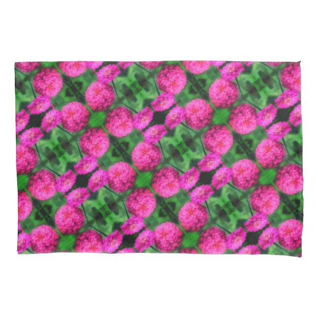 Rosa Zinnia Blume Pair Nah Abstraktes Muster Kissenbezug (Vorderseite)