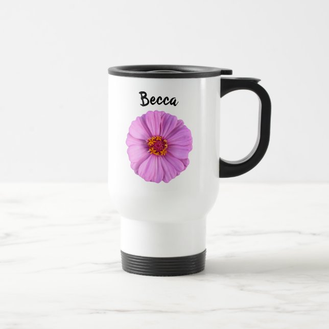 Rosa Zinnia Blume Personalisiert Reisebecher (Rechts)
