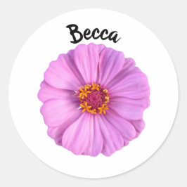 Rosa Zinnia Blume Personalisiert Runder Aufkleber
