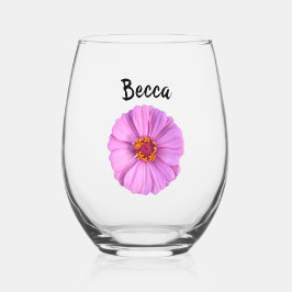 Rosa Zinnia Blume Personalisiert Weinglas Ohne Stiel