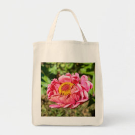 Rosa Zinnia mit gelber Mittellaufruge Tragetasche