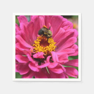 Rosa Zinnia und Hummel Serviette